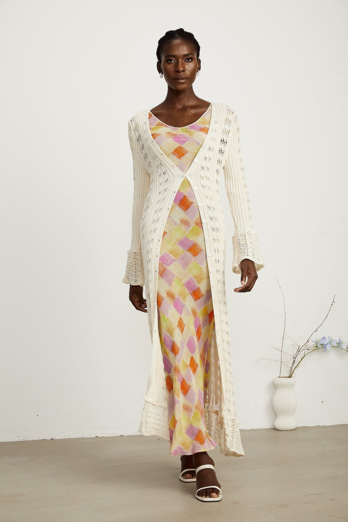 Margherita Crochet Knit Cardigan with Flared Cuffs