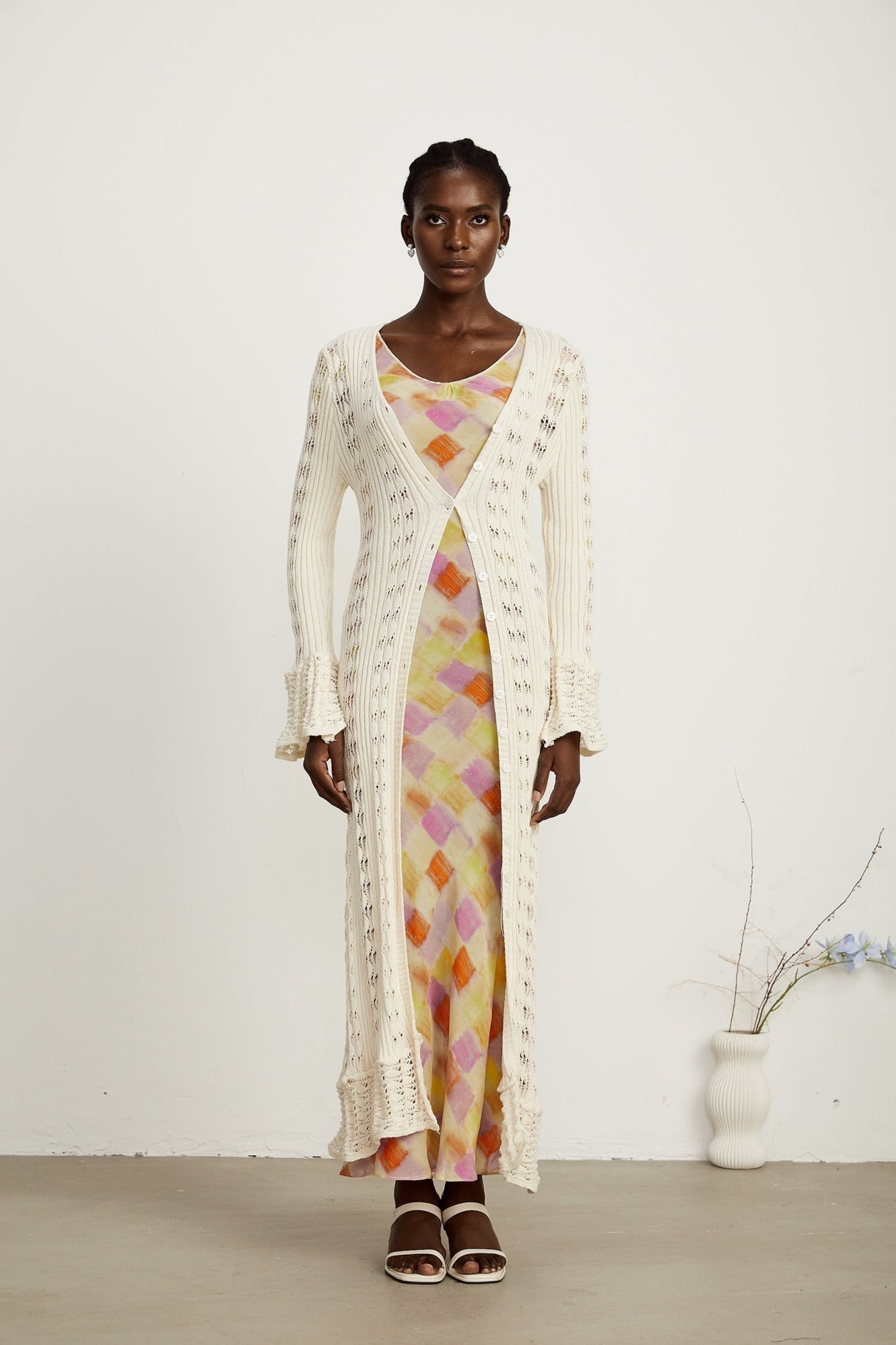 Margherita Crochet Knit Cardigan with Flared Cuffs