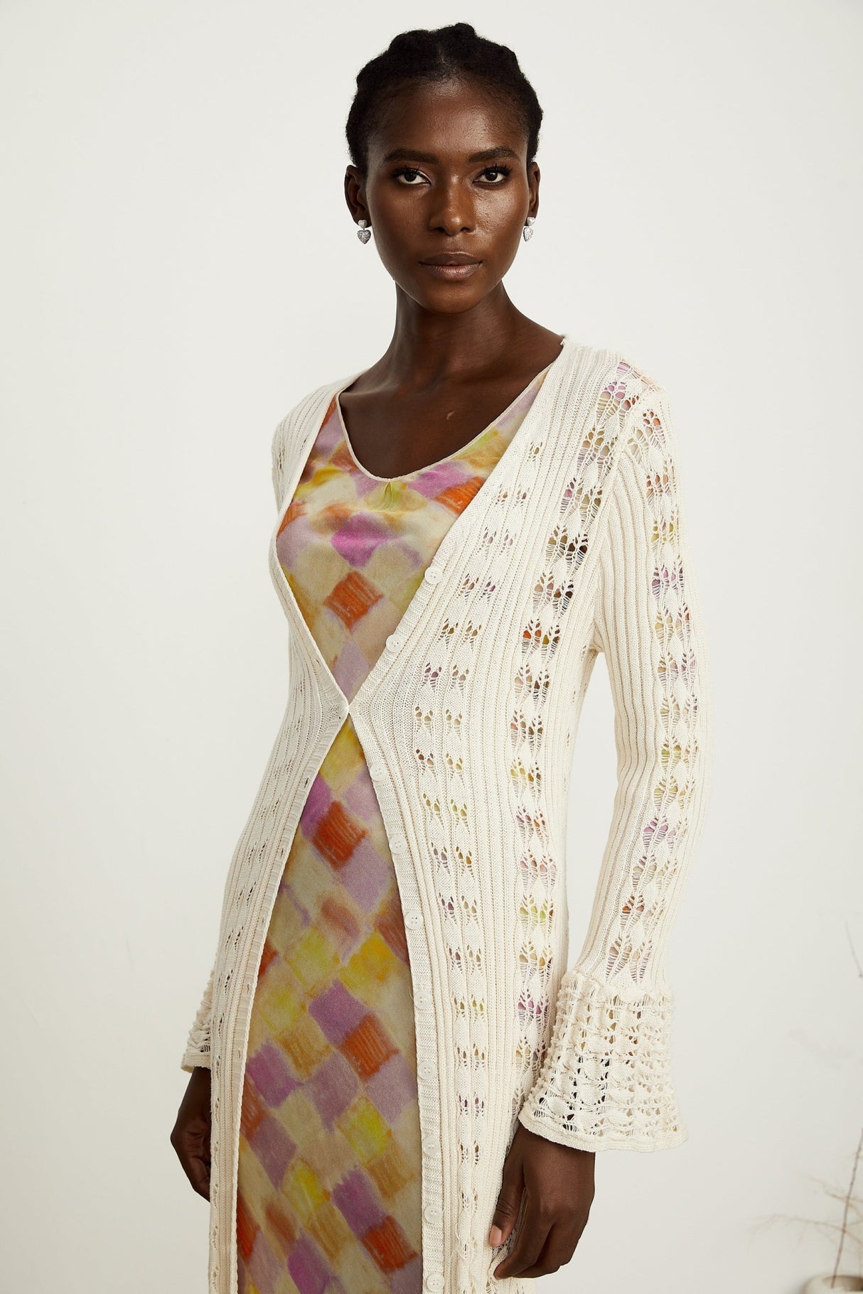 Margherita Crochet Knit Cardigan with Flared Cuffs