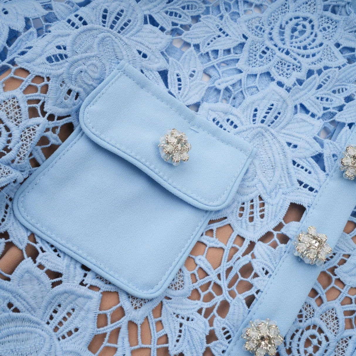 Margherita Mini Dress Blue Floral Appliqu Ruffled & Belted