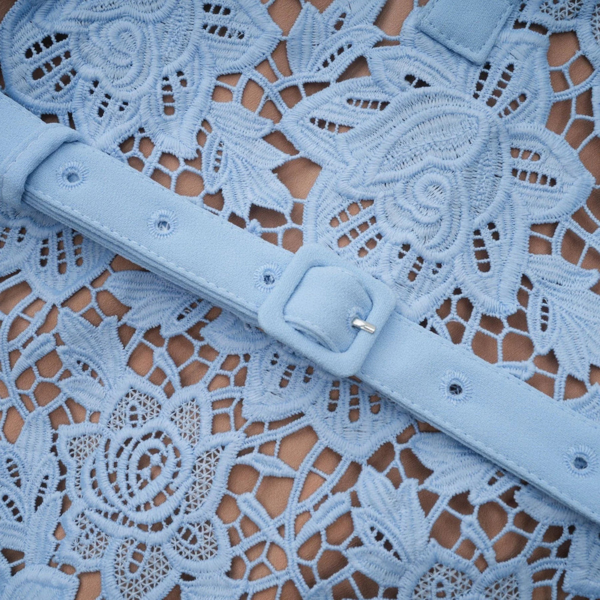 Margherita Mini Dress Blue Floral Appliqu Ruffled & Belted