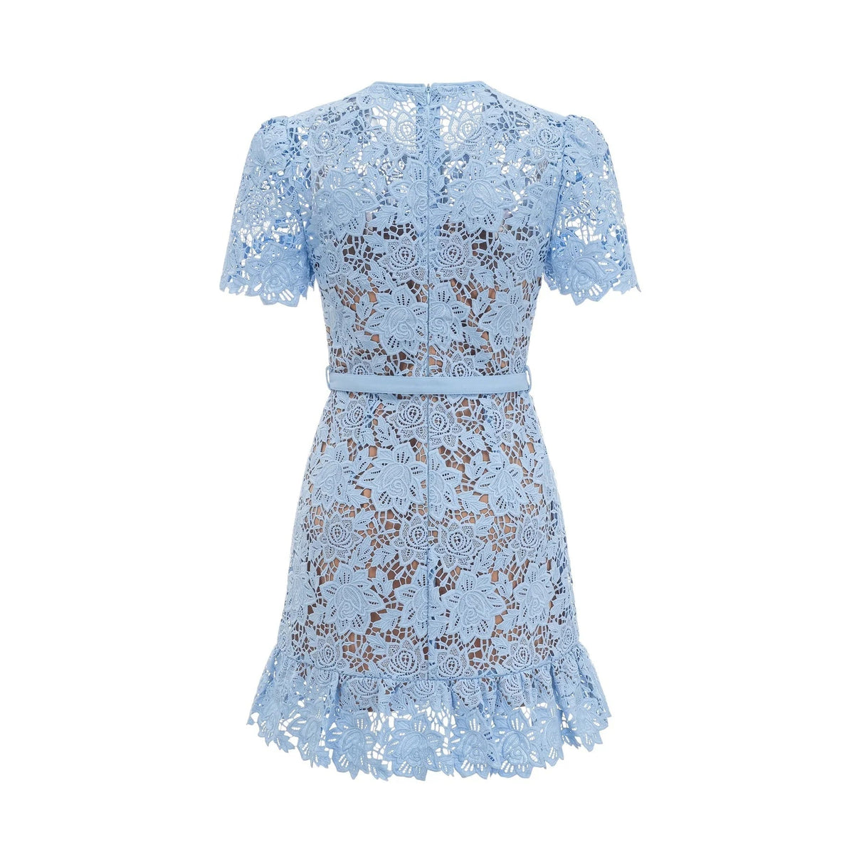 Margherita Mini Dress Blue Floral Appliqu Ruffled & Belted
