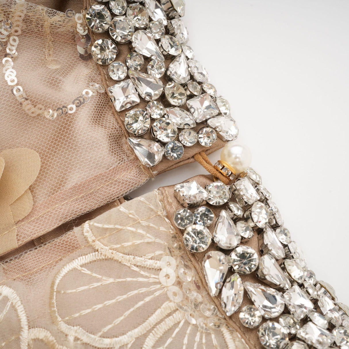 Margherita Mini Dress with Floral Appliqué and Crystal Embellishment