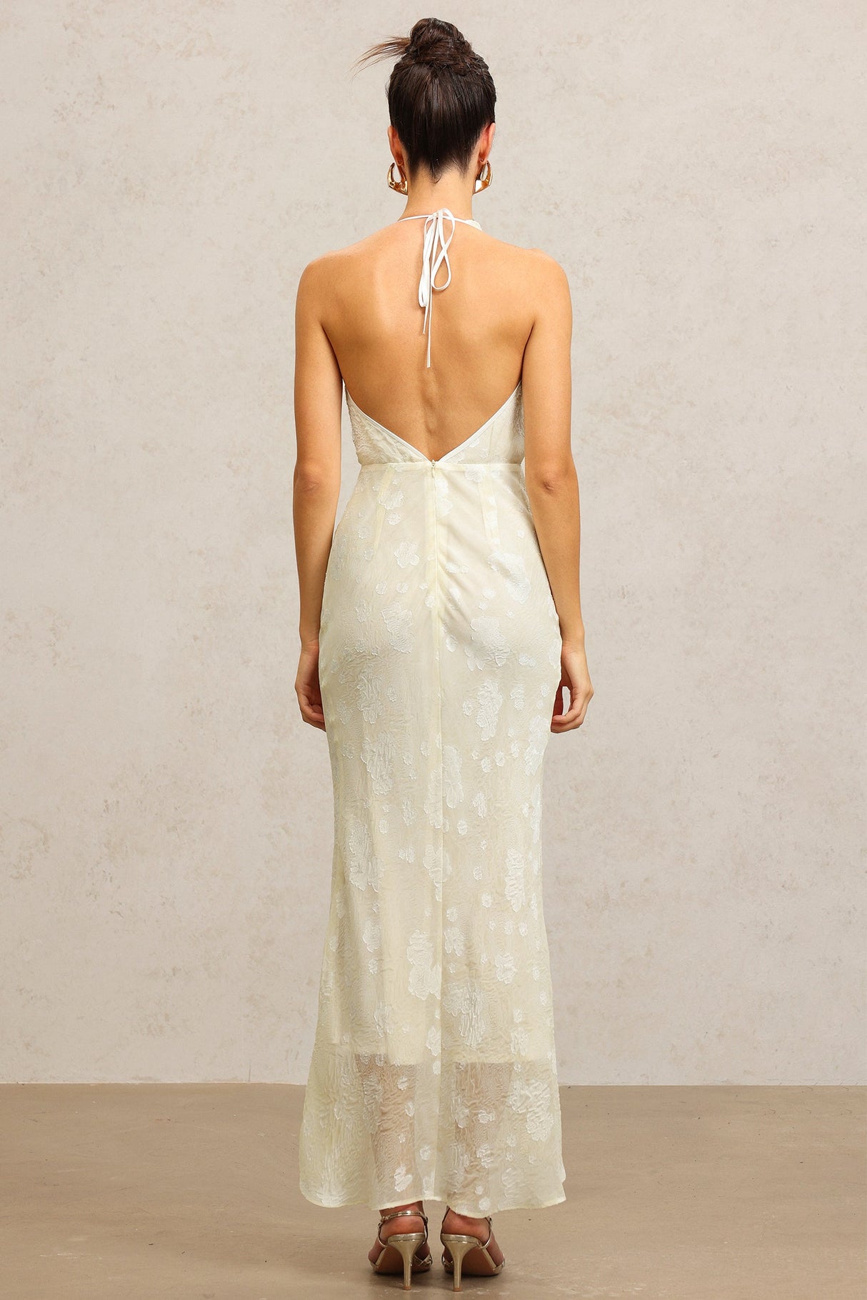 Maria Cream Floral Draped Sleeveless Dress