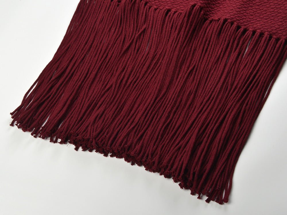 Maria Dress - Sleeveless Silhouette - Textured Fabric With Fringe Hem - Slim Fit - Fringe Waist Detailing