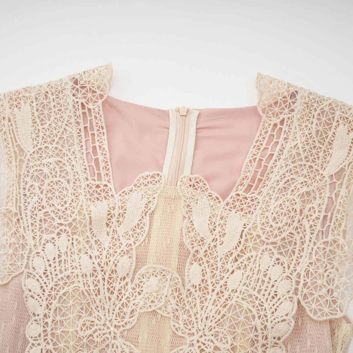 Maria Midi Dress Floral - Lace Paneling Peplum Waist Tulle Neutrals