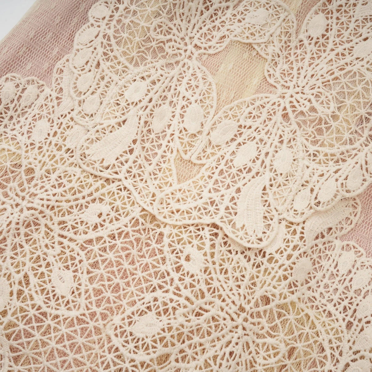 Maria Midi Dress Floral - Lace Paneling Peplum Waist Tulle Neutrals