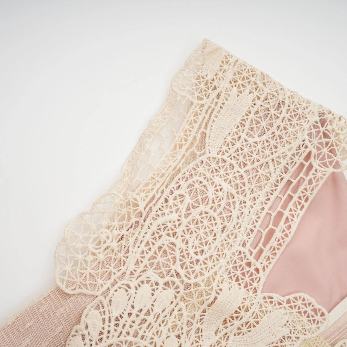 Maria Midi Dress Floral - Lace Paneling Peplum Waist Tulle Neutrals