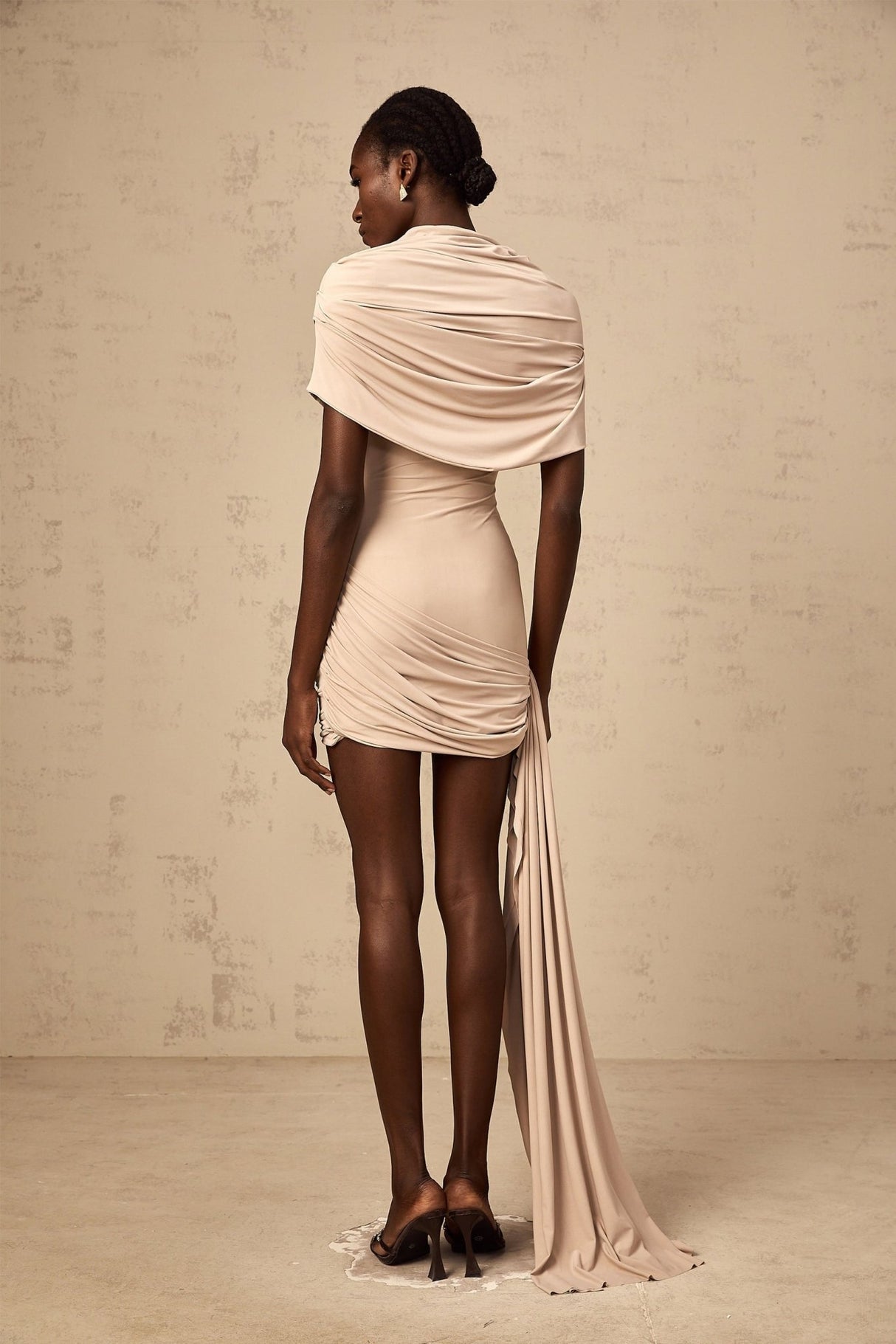 Mariachiara Mini Dress with Mock Neck and Ribbon Design