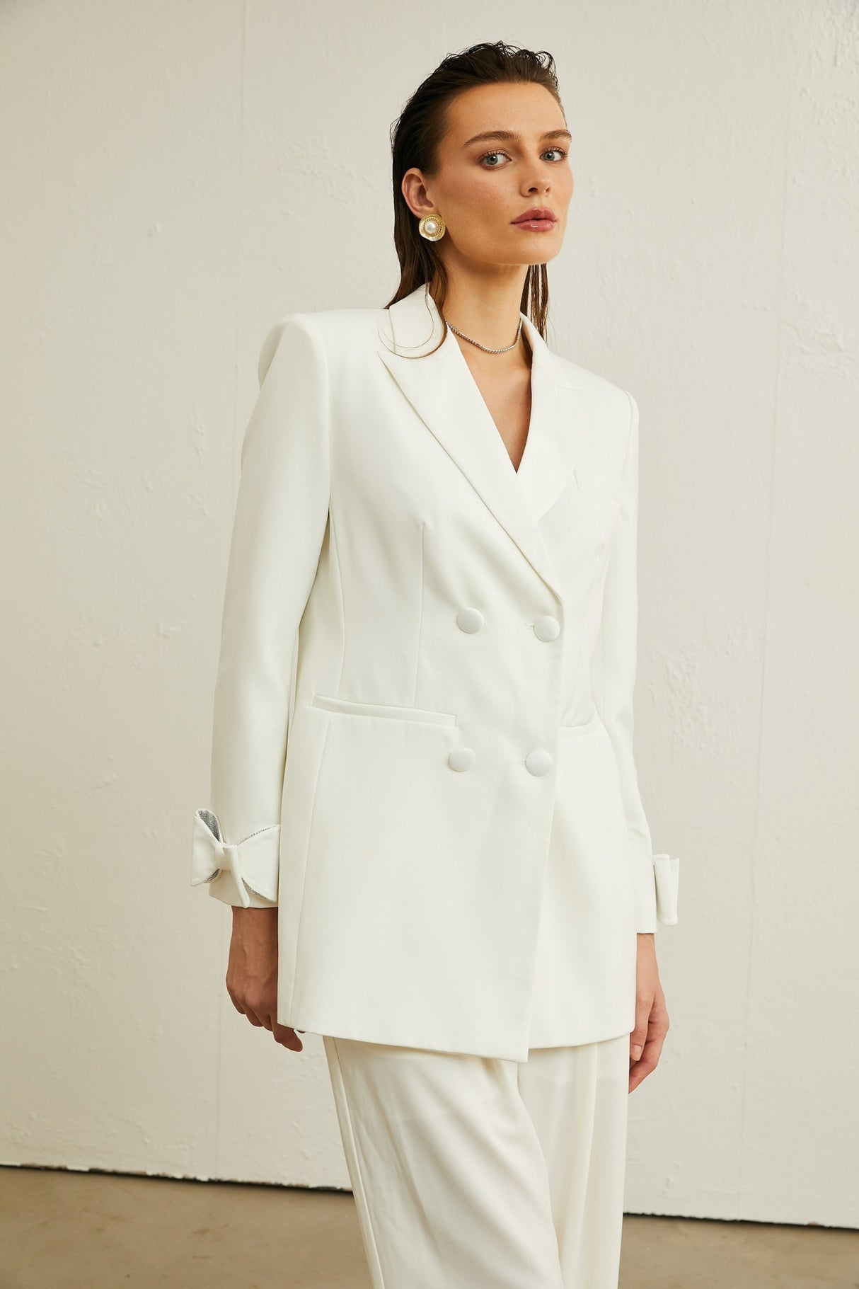 Mariah Jacket Mariah Wool Bow Embellished White & Crystal Coat