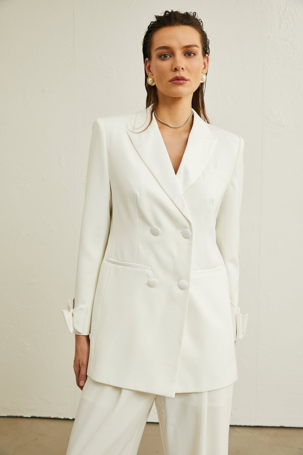 Mariah Jacket Mariah Wool Bow Embellished White & Crystal Coat