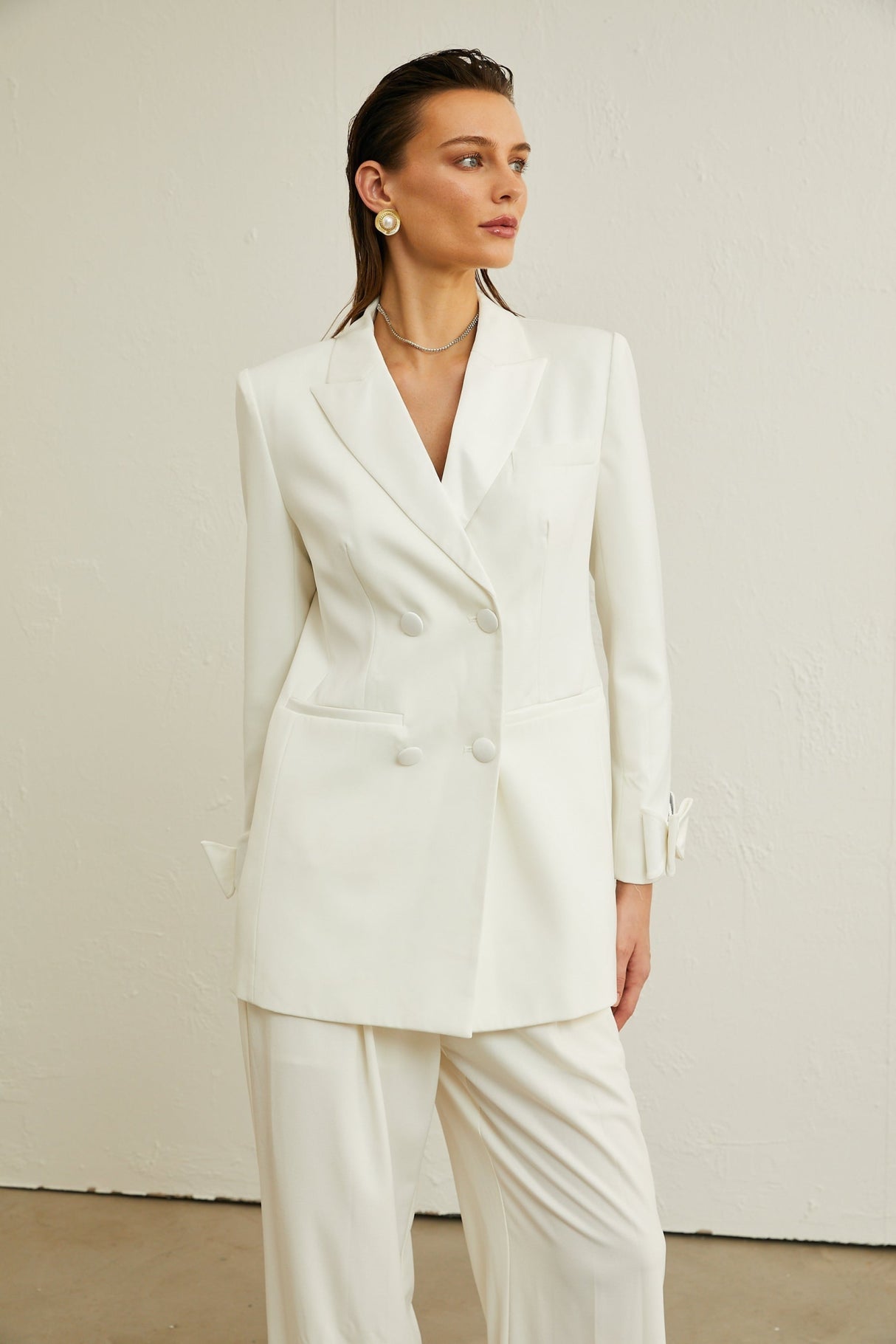 Mariah Jacket Mariah Wool Bow Embellished White & Crystal Coat