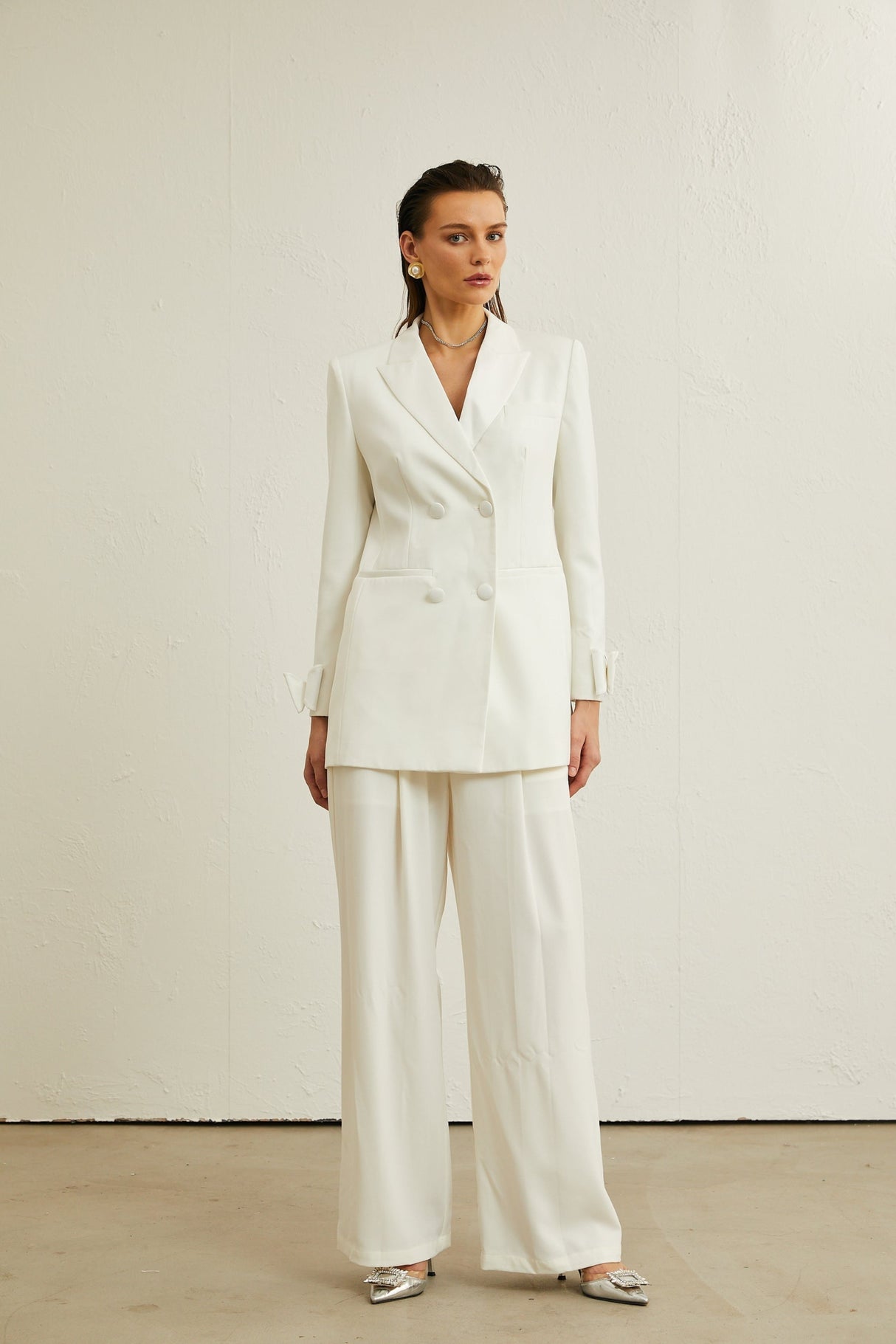 Mariah Jacket Mariah Wool Bow Embellished White & Crystal Coat
