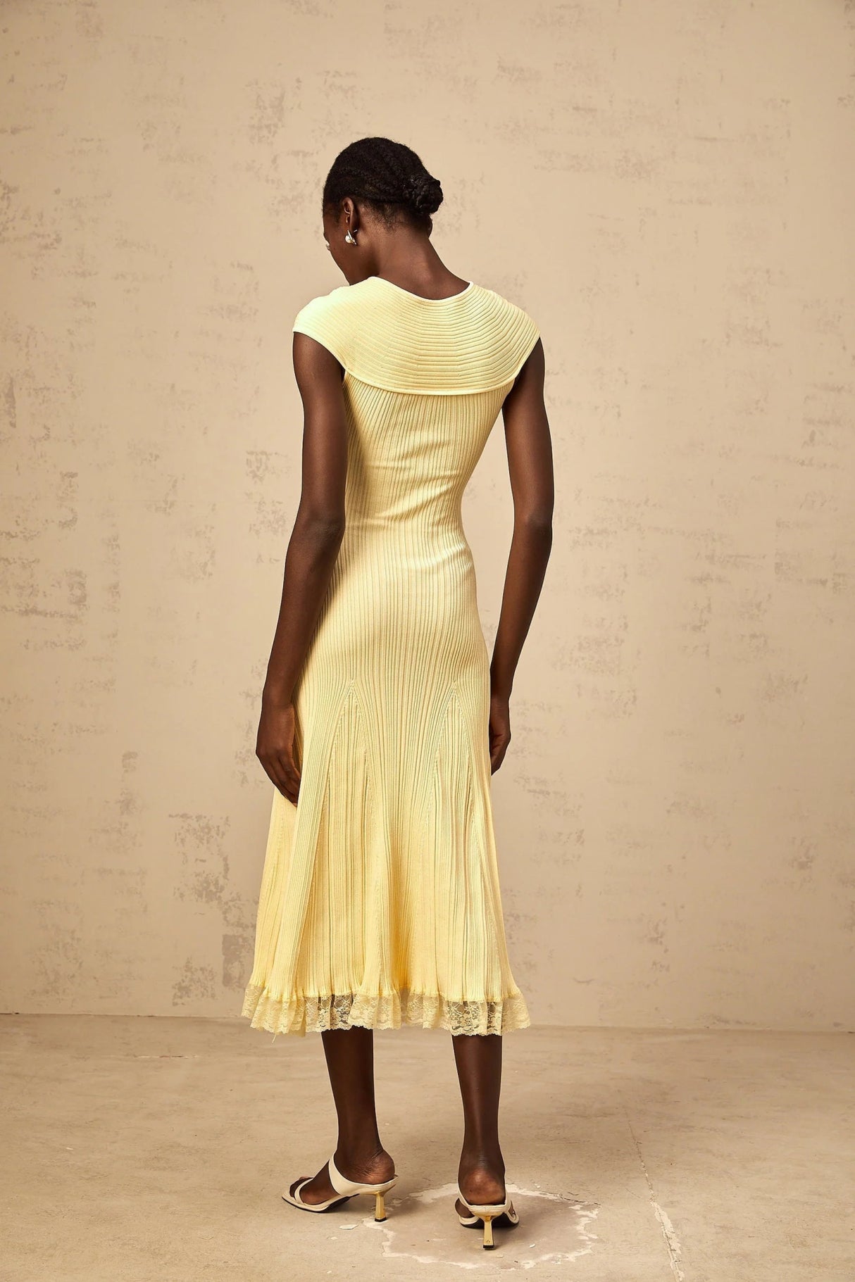 Mariah Midi Dress Yellow Lace Panel & Rib - Knit