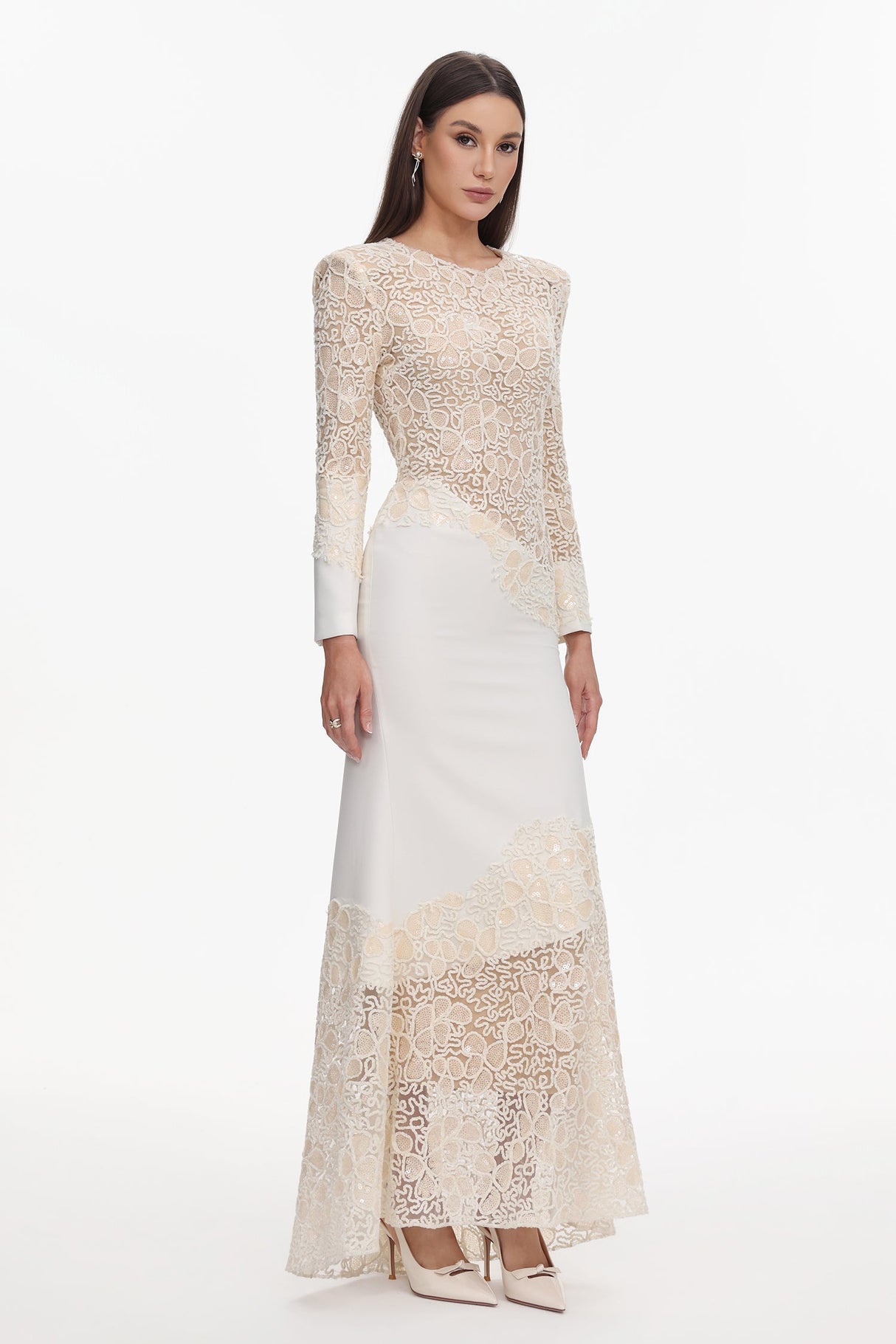 Mariah White Lace Maxi Dress for Formal Occasions