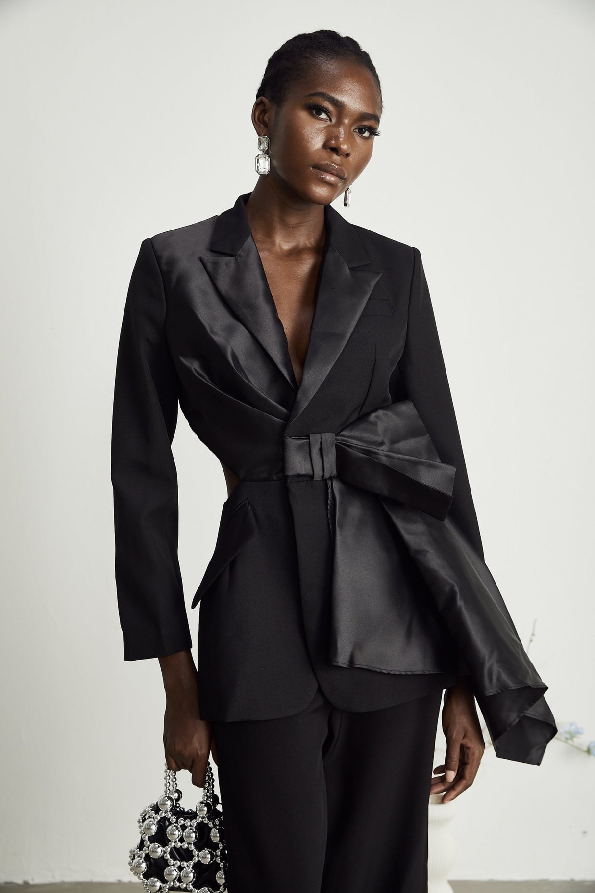 Mariangela Blazer Mariangela Oversize Bow Tie Black Blazer