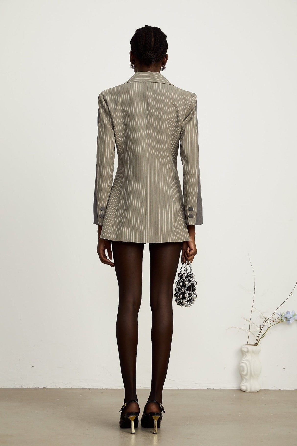 Mariangela Blazer Mariangela Panelled Pinstripe Peak Lapel Grey