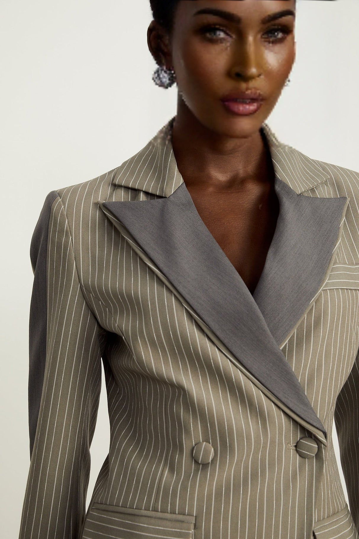 Mariangela Blazer Mariangela Panelled Pinstripe Peak Lapel Grey