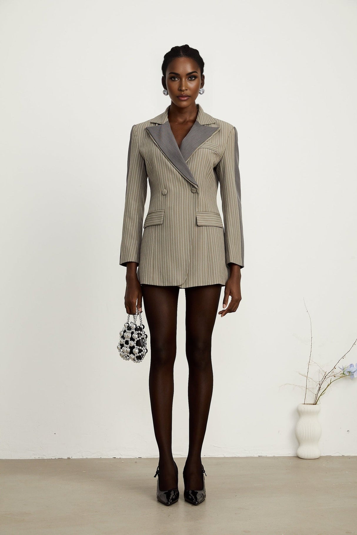 Mariangela Blazer Mariangela Panelled Pinstripe Peak Lapel Grey