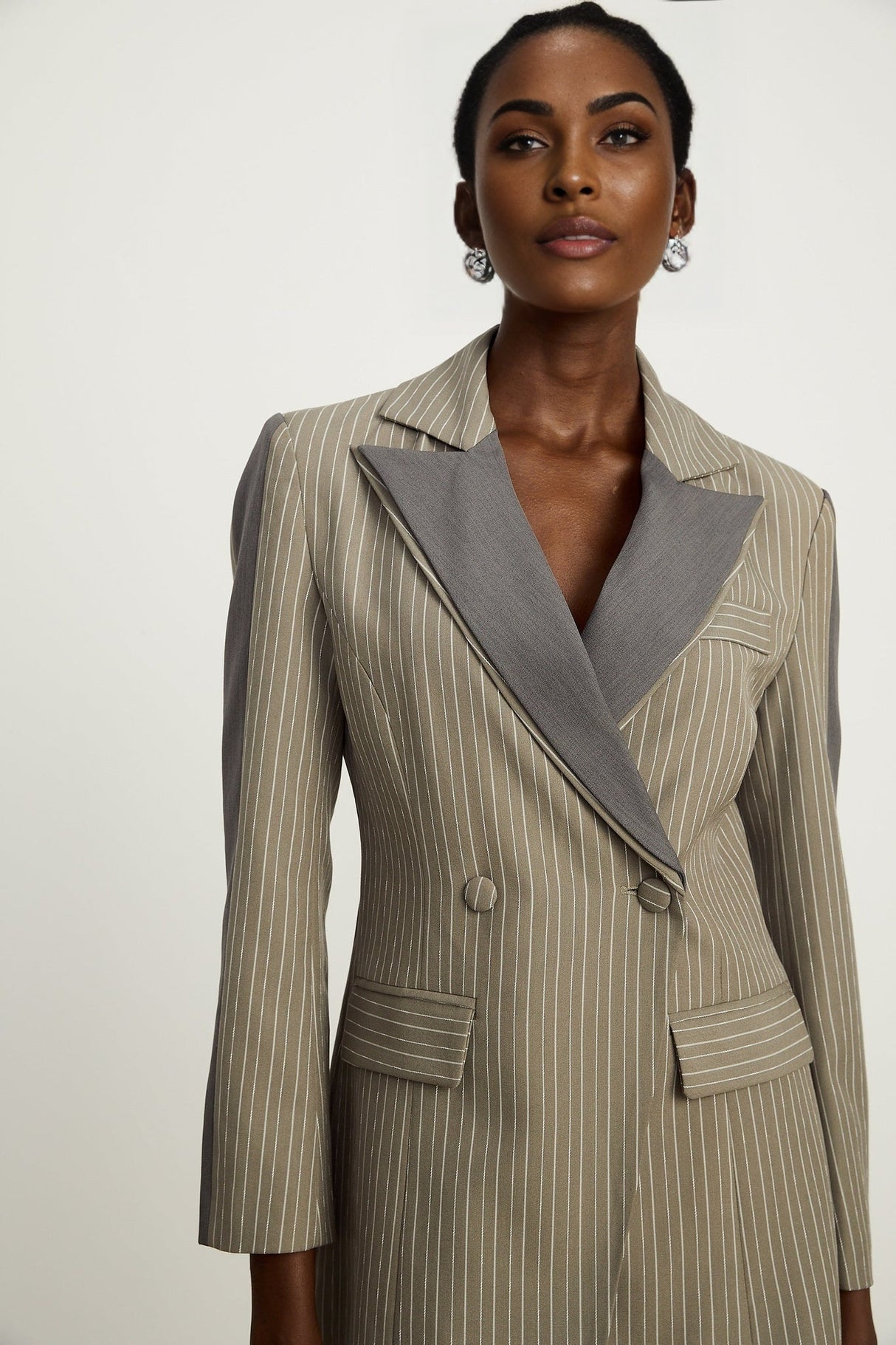 Mariangela Blazer Mariangela Panelled Pinstripe Peak Lapel Grey