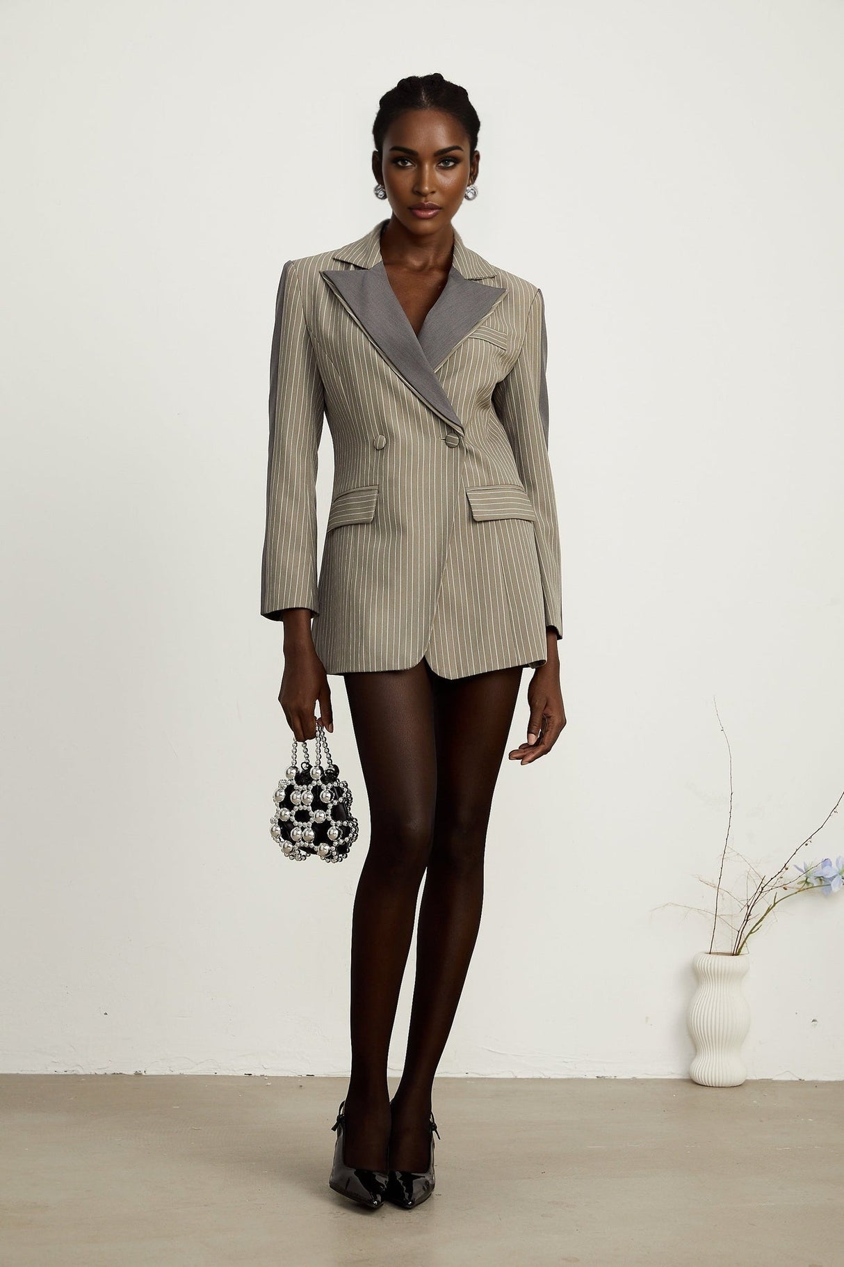 Mariangela Blazer Mariangela Panelled Pinstripe Peak Lapel Grey