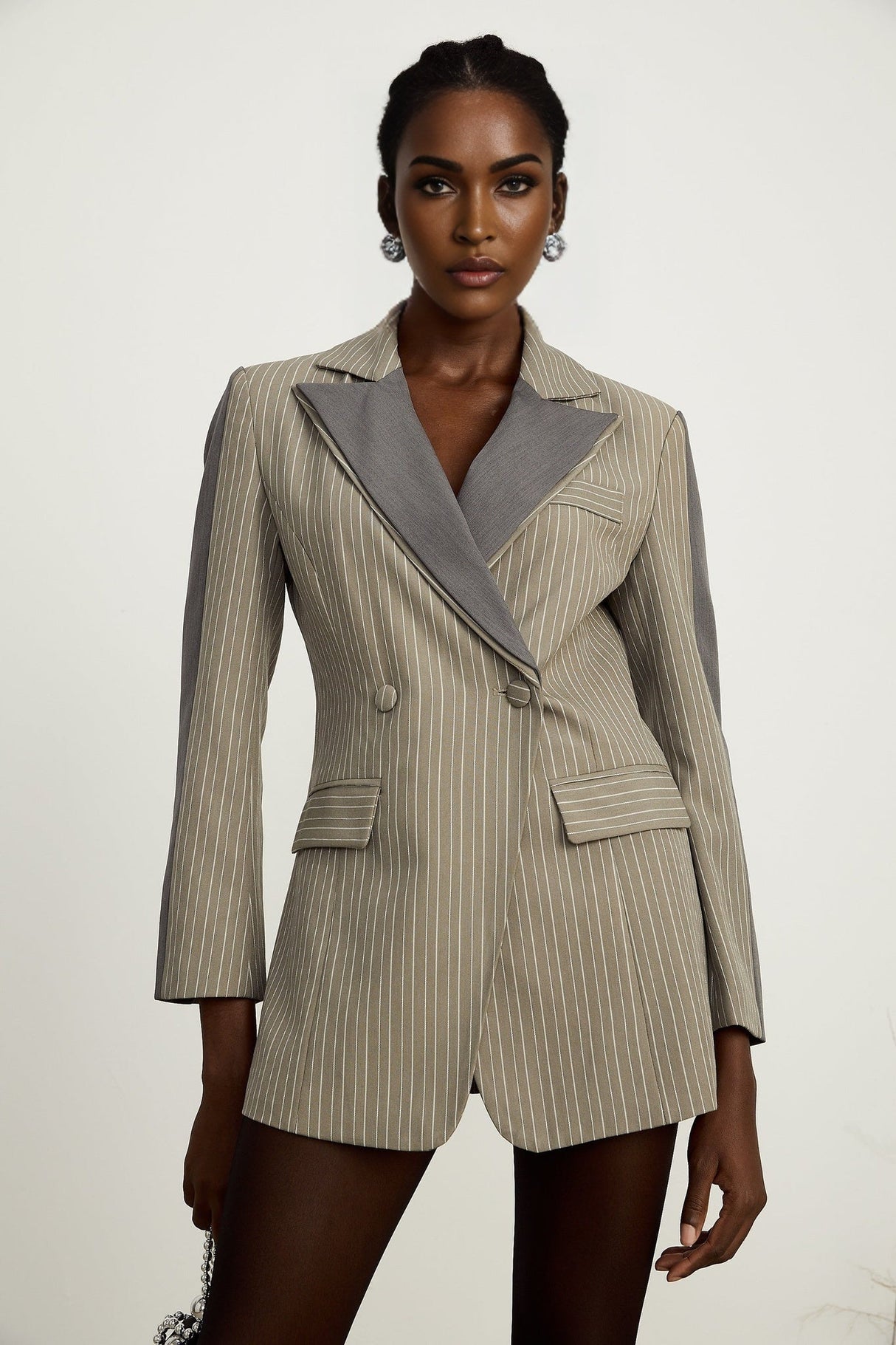 Mariangela Blazer Mariangela Panelled Pinstripe Peak Lapel Grey