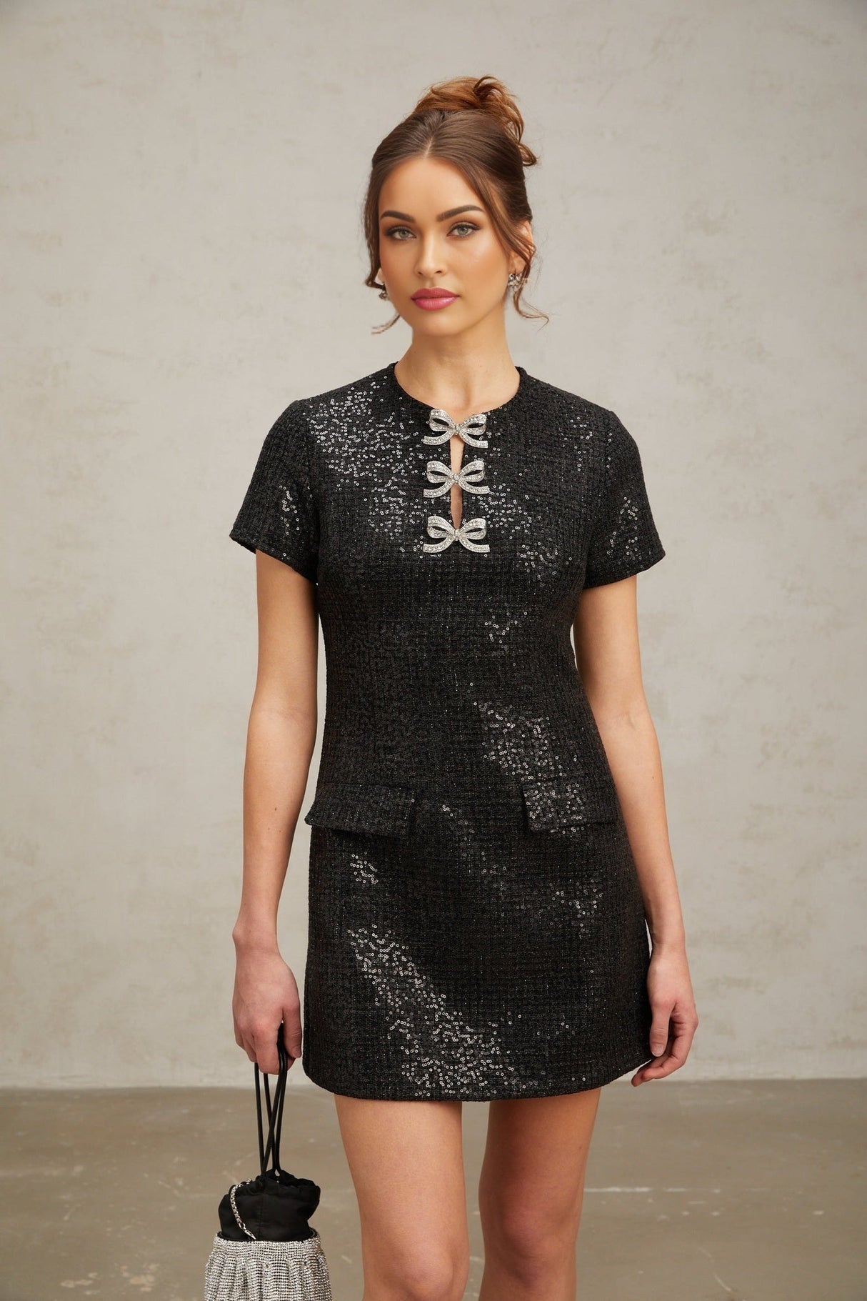 Marianna Mini Dress Black Glitter Pockets