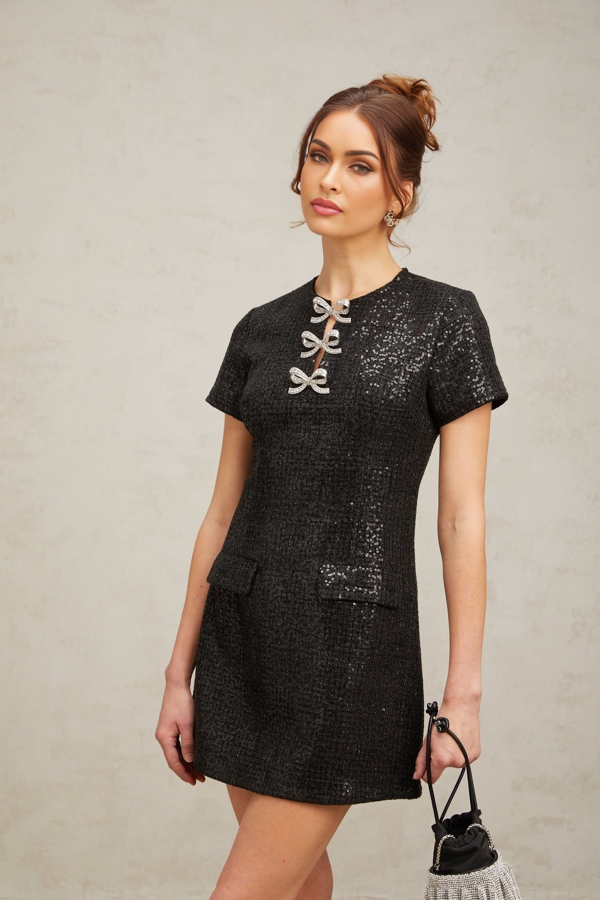 Marianna Mini Dress Black Glitter Pockets