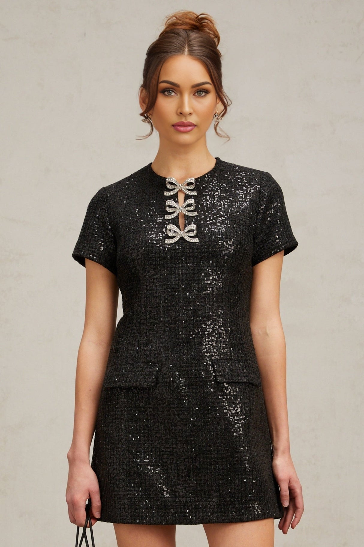 Marianna Mini Dress Black Glitter Pockets