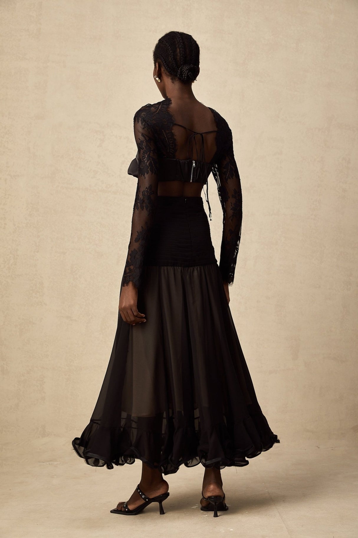 Mariarosa Black Floral Lace Maxi Dress with Oversized Bow