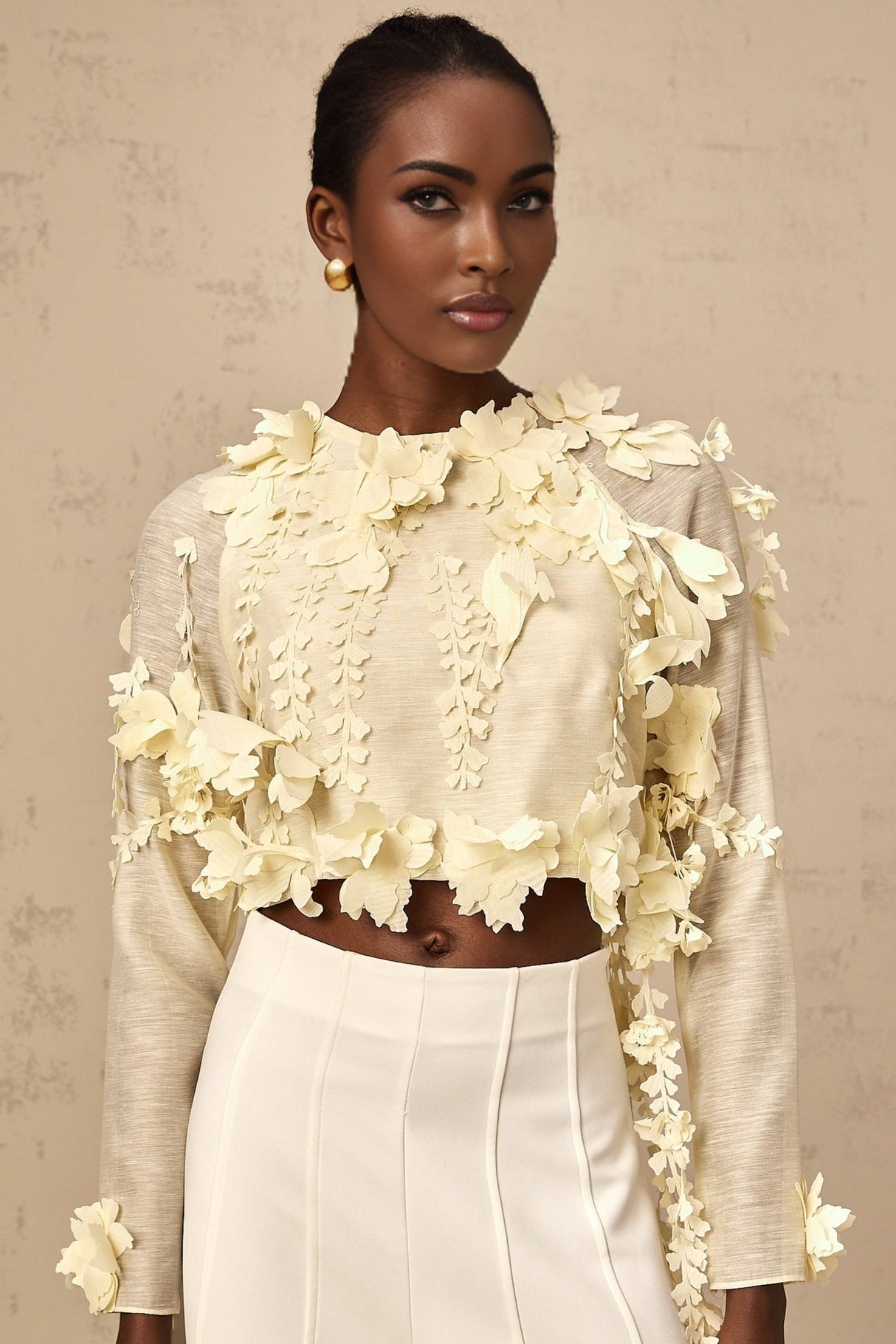 Mariarosa Blouse Light Yellow 3D Petal Cropped