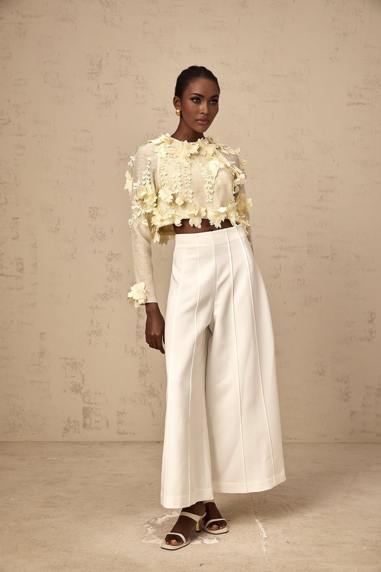 Mariarosa Blouse Light Yellow 3D Petal Cropped