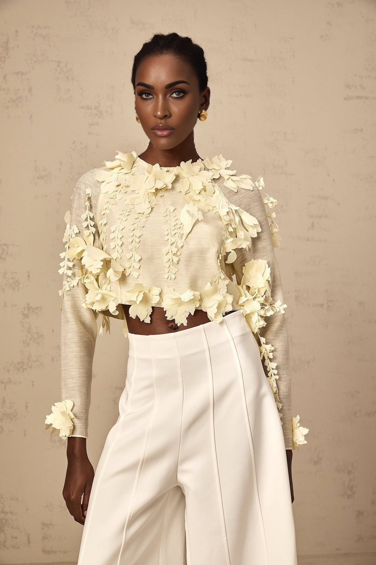 Mariarosa Blouse Light Yellow 3D Petal Cropped