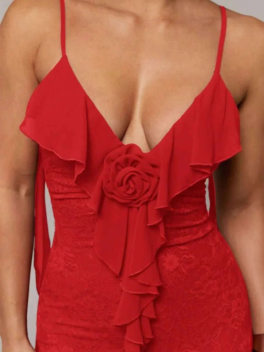 Mariarosa Maxi Dress - Formal & Evening Occasion - Refined Style - Sleeveless Length - Slim Fit - Lace Material - Neckline Spaghetti Strap