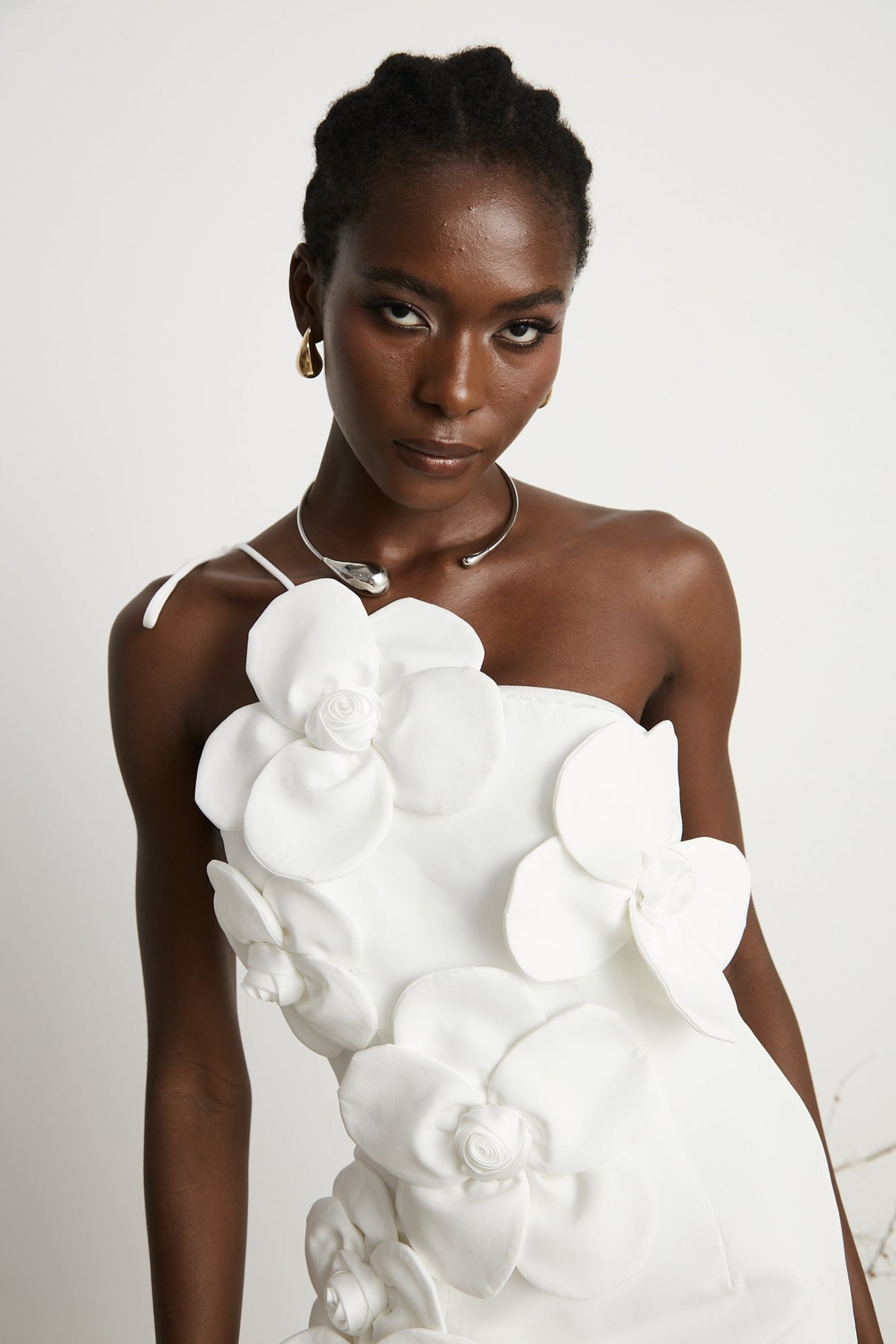 Mariarosa Mini Dress Mariarosa White Faux Flower Tie Side Zip