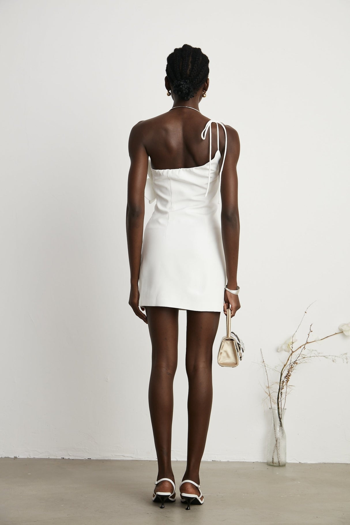 Mariarosa Mini Dress Mariarosa White Faux Flower Tie Side Zip