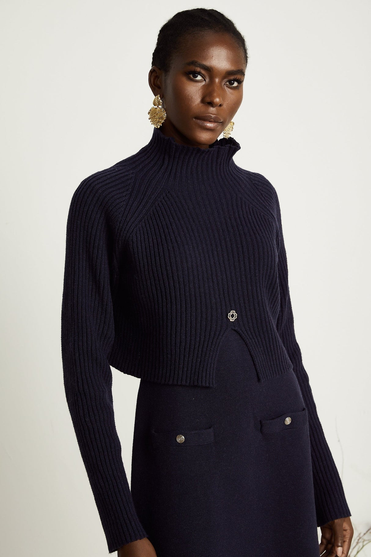 Mariarosa Top & Dress Dark Blue Knitted Matching Set