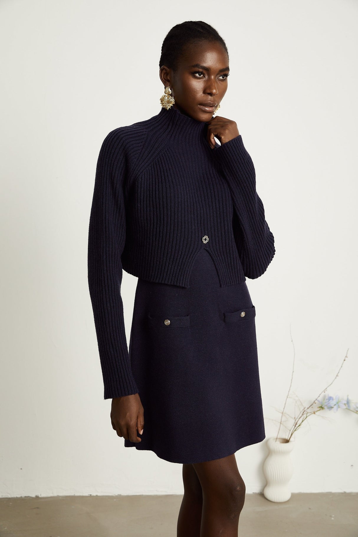 Mariarosa Top & Dress Dark Blue Knitted Matching Set