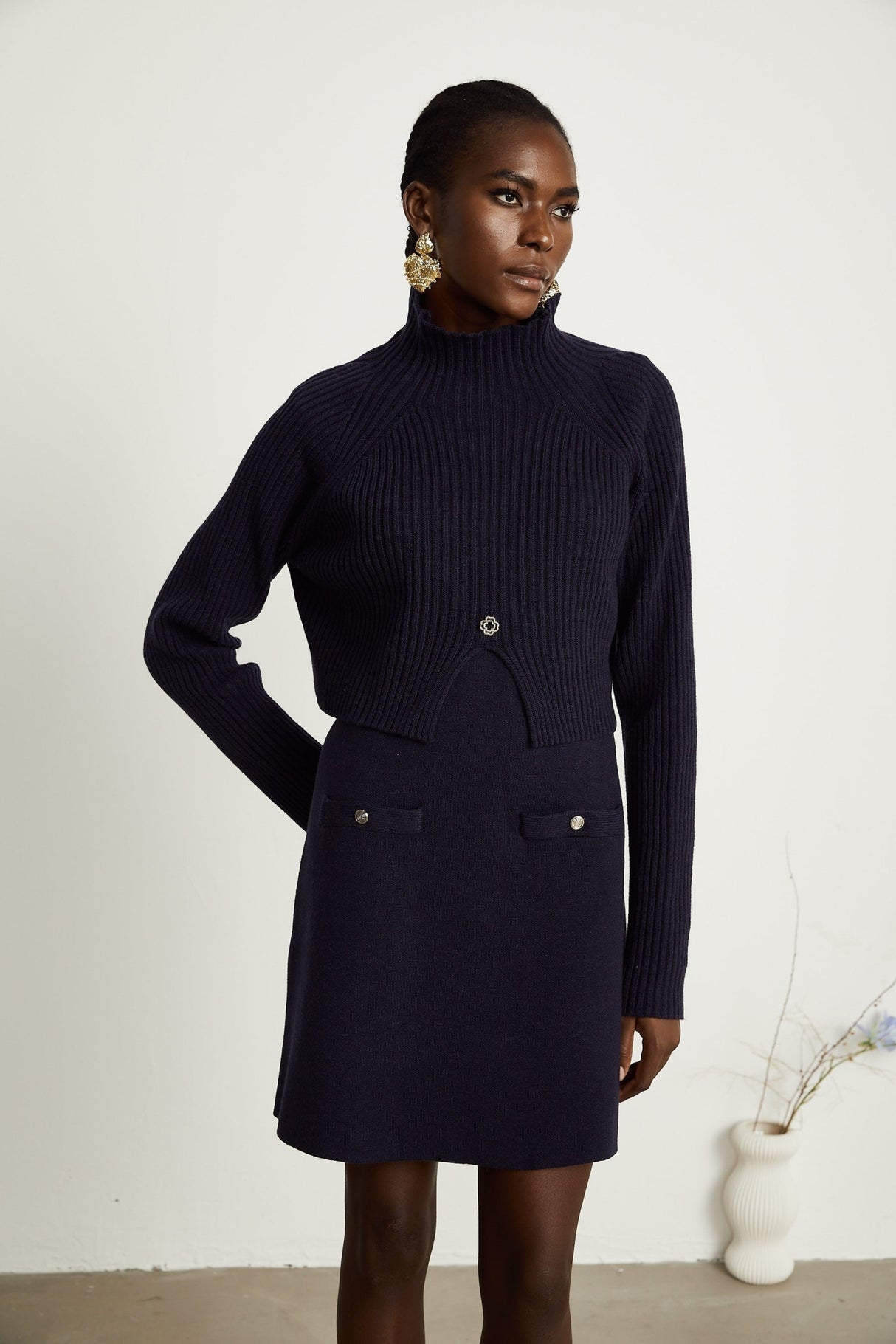 Mariarosa Top & Dress Dark Blue Knitted Matching Set