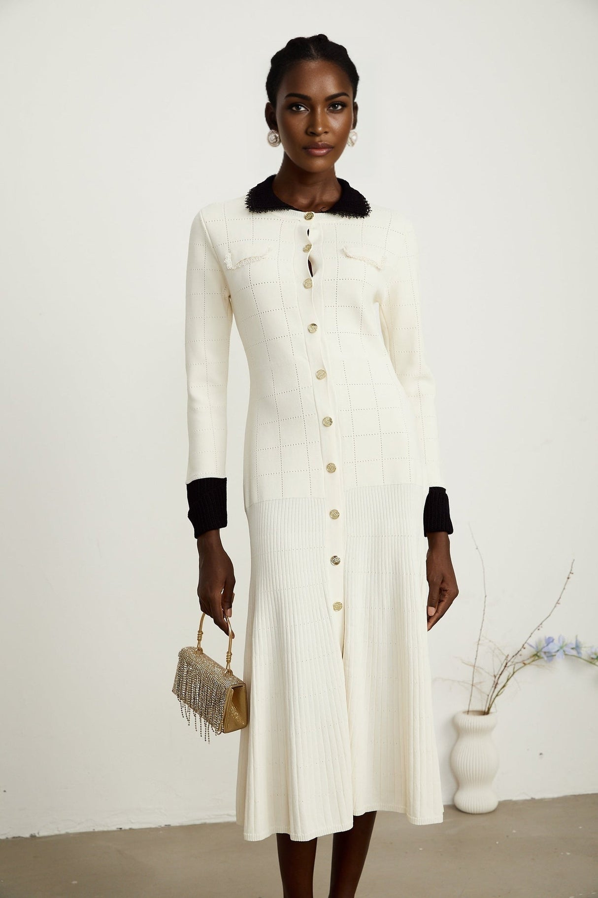 Mariavittoria Shirt White Black Knit Midi Dress