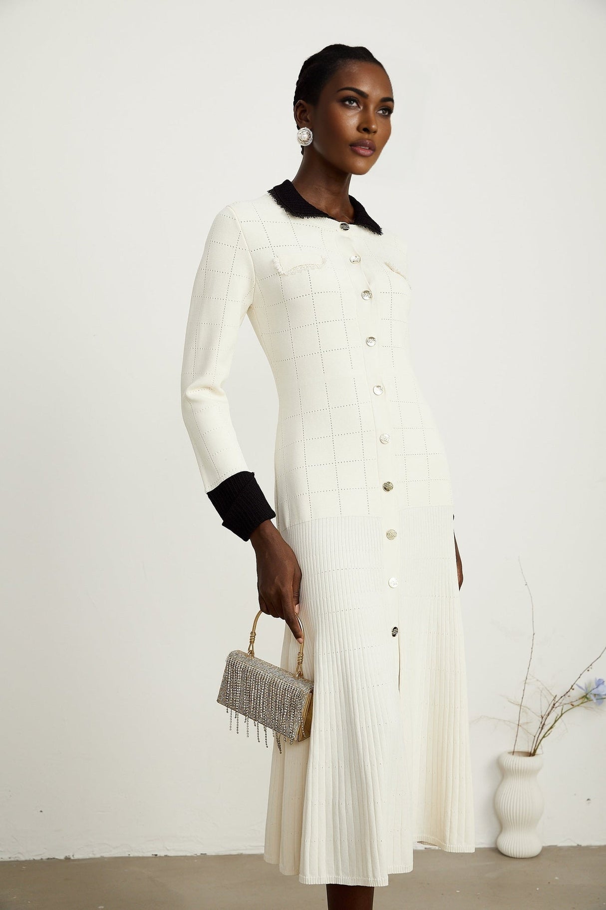 Mariavittoria Shirt White Black Knit Midi Dress