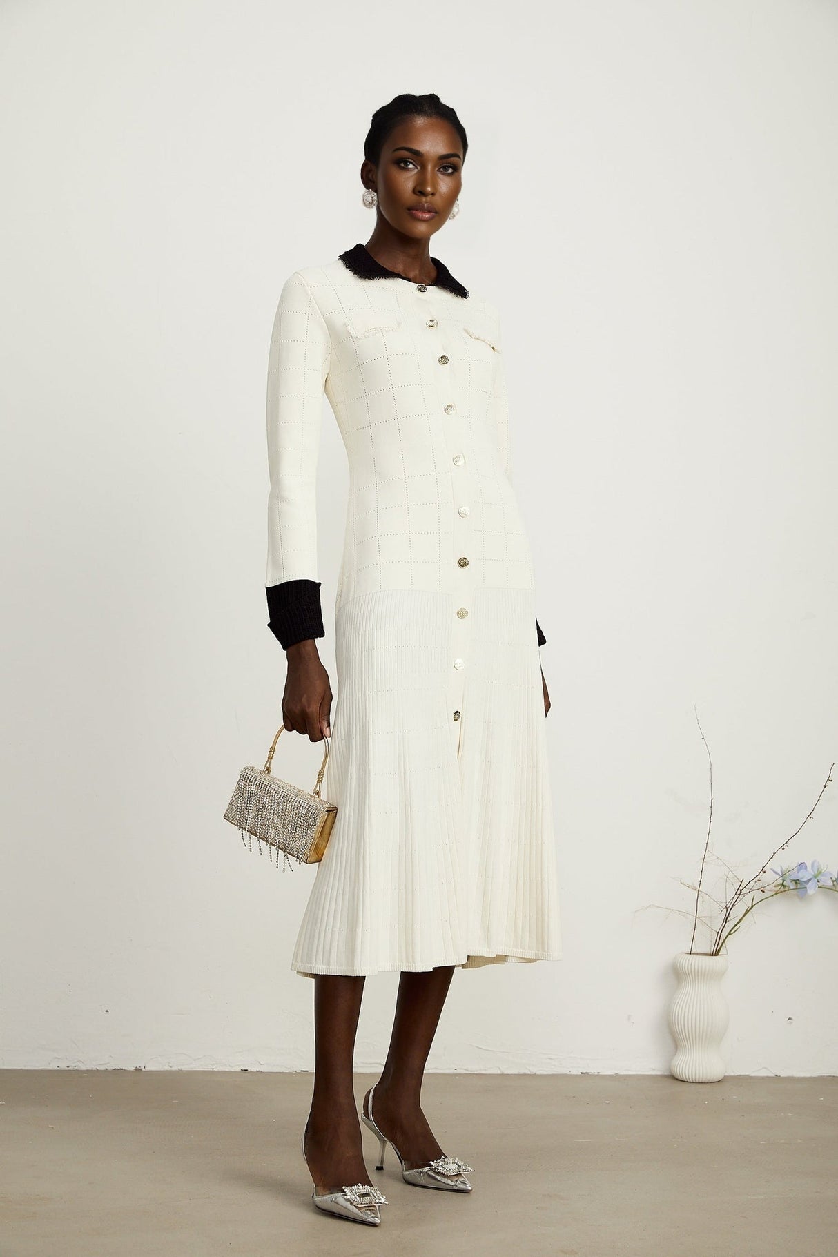 Mariavittoria Shirt White Black Knit Midi Dress