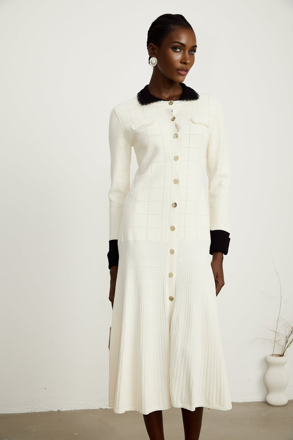 Mariavittoria Shirt White Black Knit Midi Dress