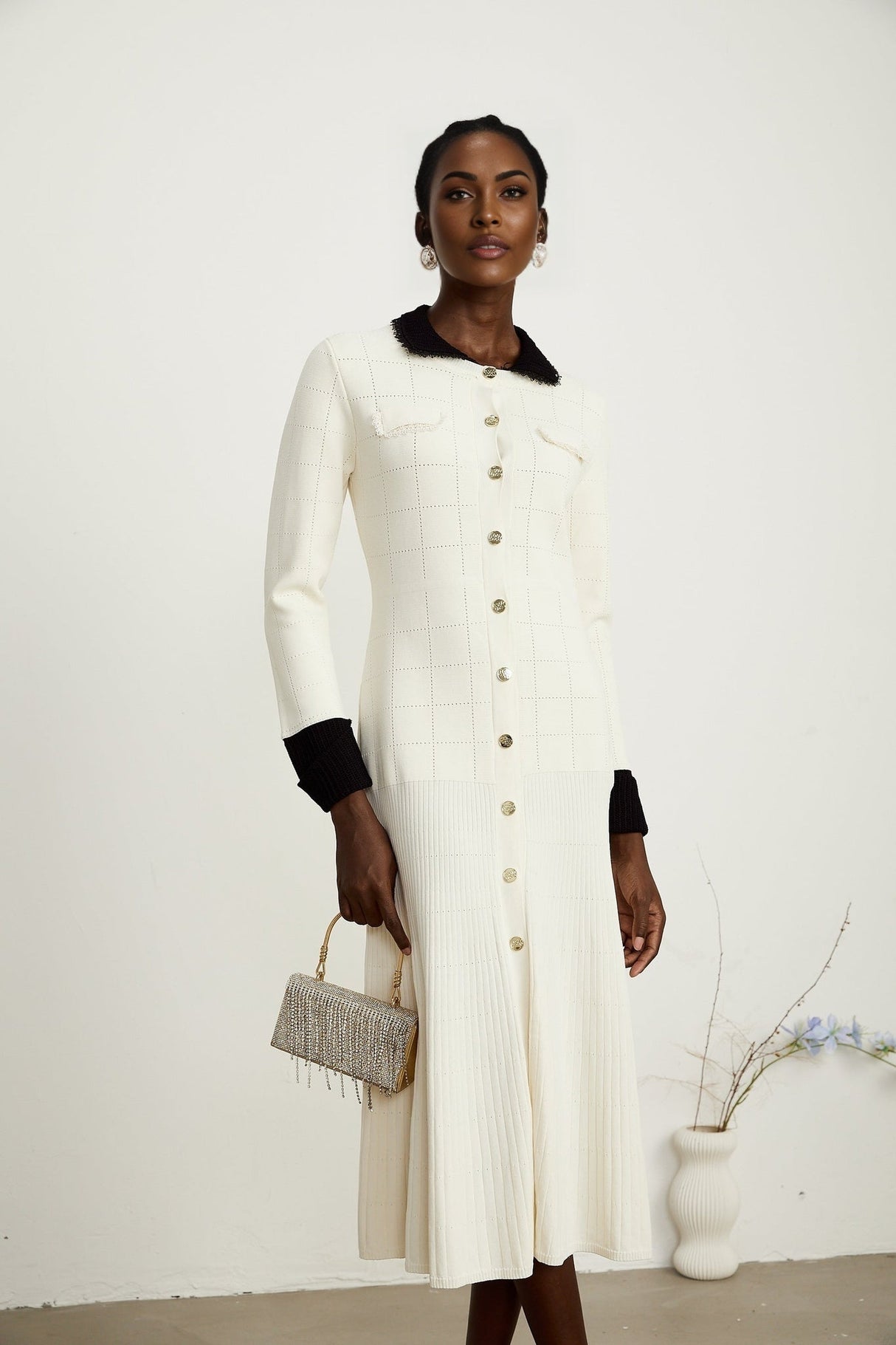 Mariavittoria Shirt White Black Knit Midi Dress