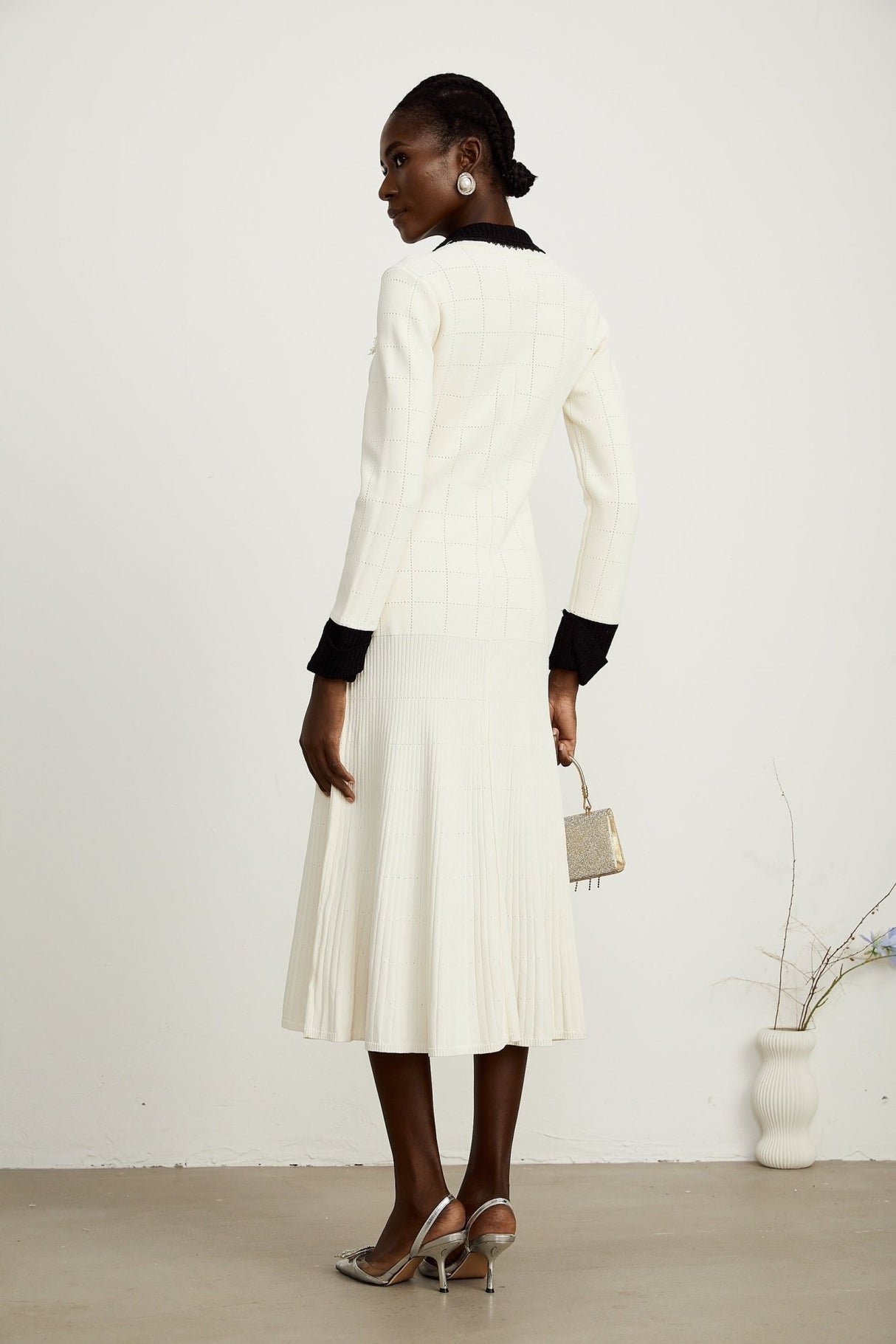 Mariavittoria Shirt White Black Knit Midi Dress