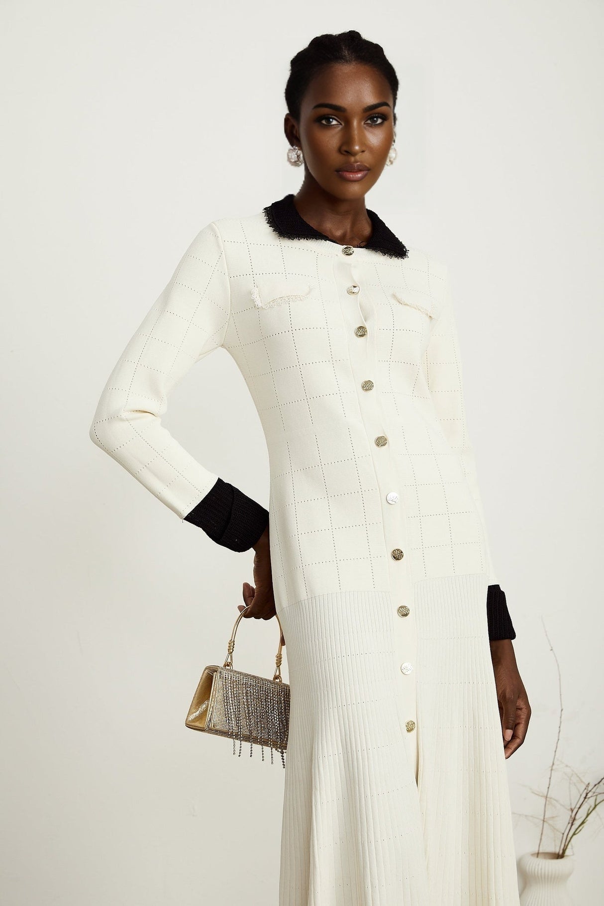 Mariavittoria Shirt White Black Knit Midi Dress