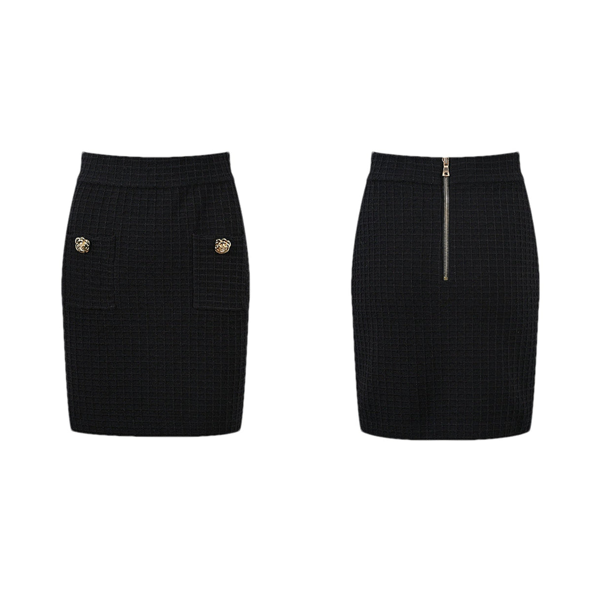 Mariella Jacket & Skirt Black Waffle Knit Set
