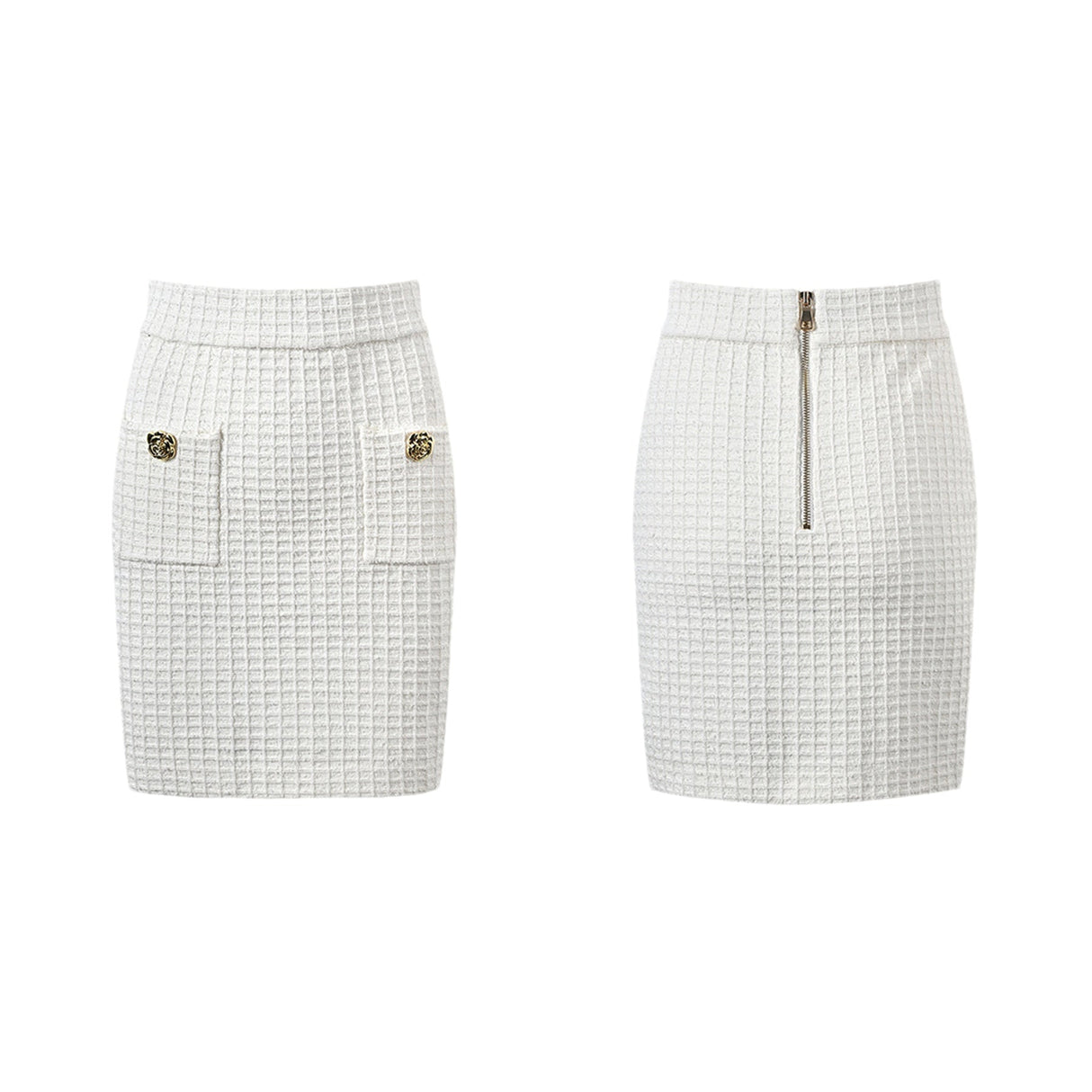 Mariella Jacket & Skirt White Waffle Knit Set