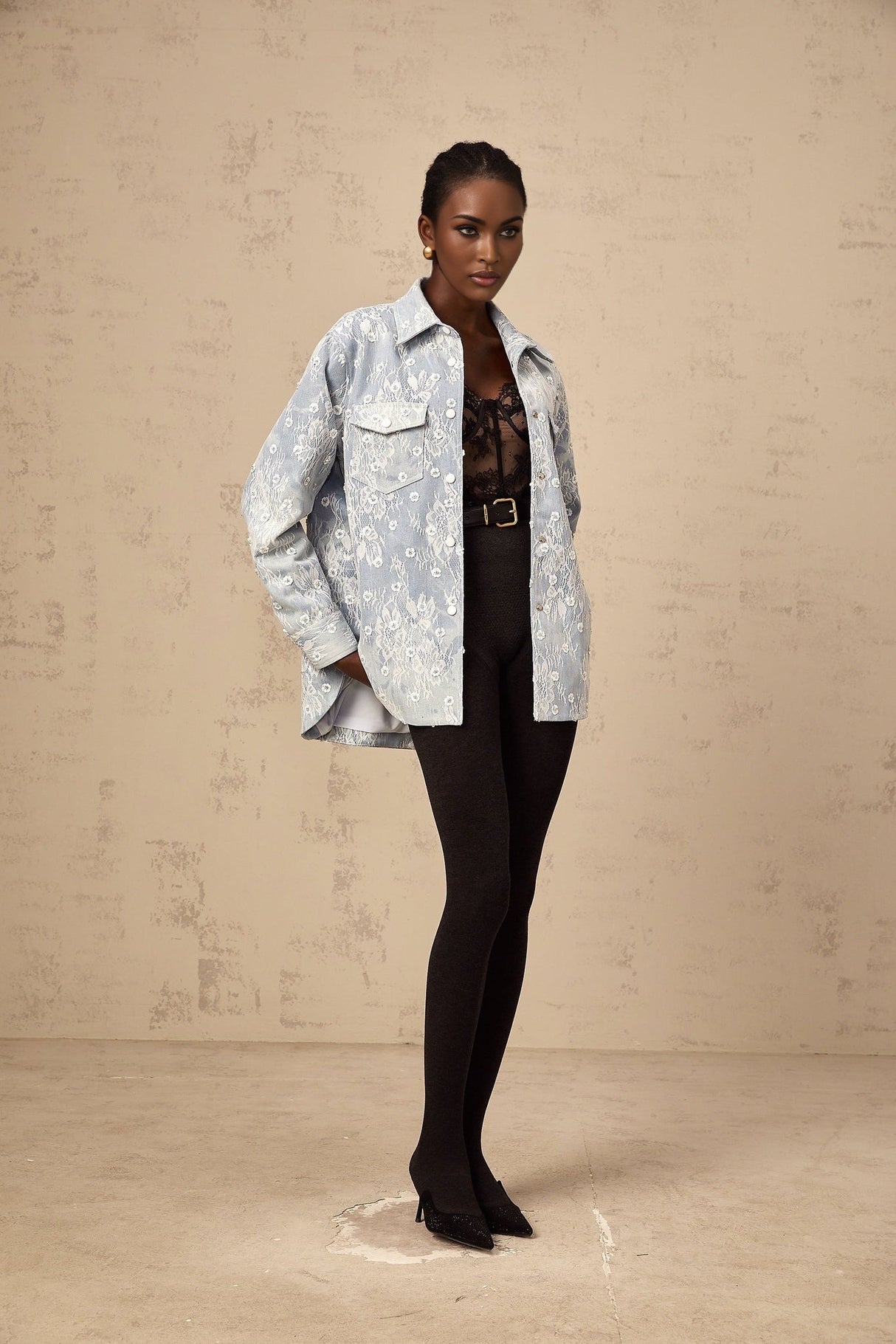 Marina Denim Jacket Blue Floral Sequin Applique