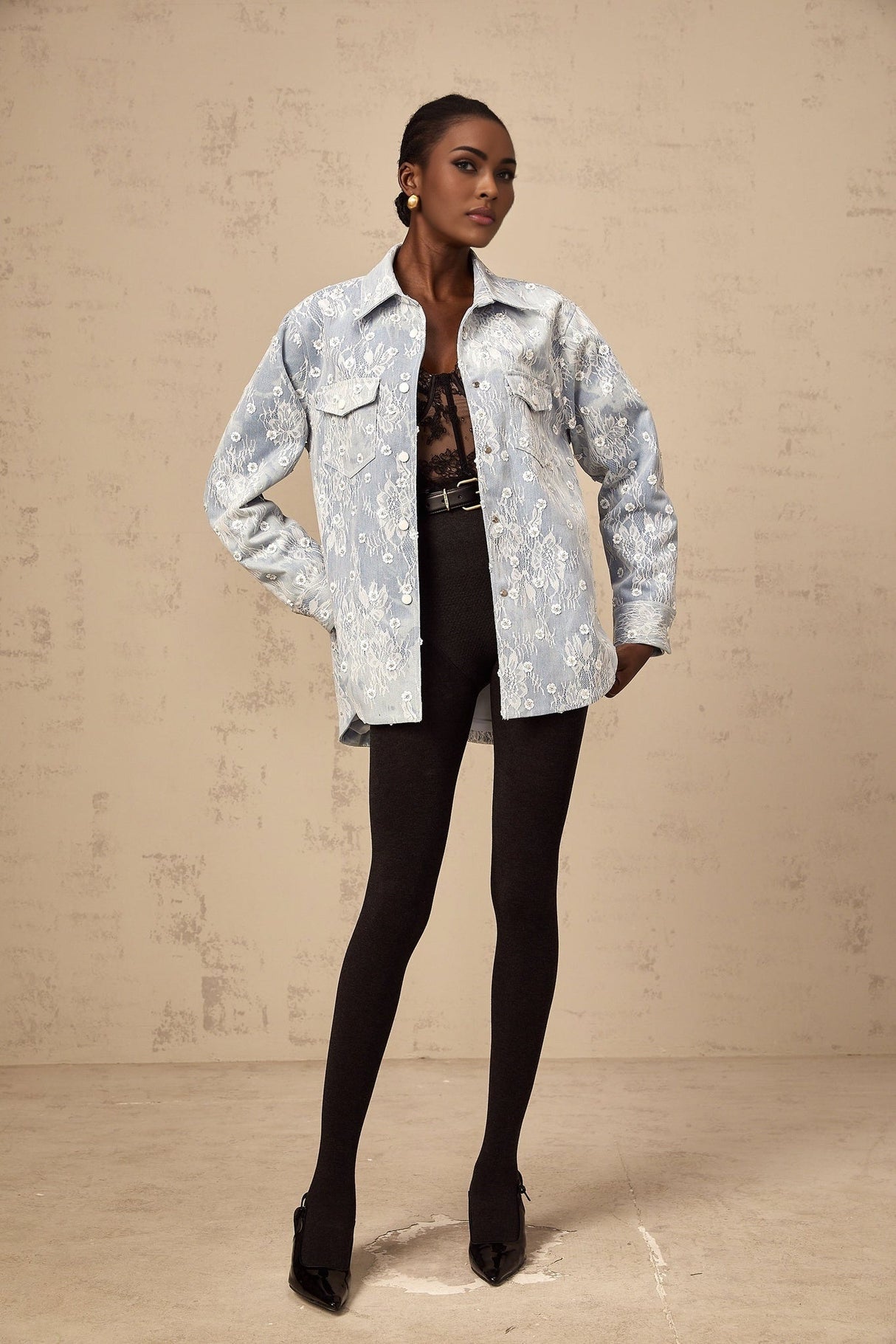 Marina Denim Jacket Blue Floral Sequin Applique
